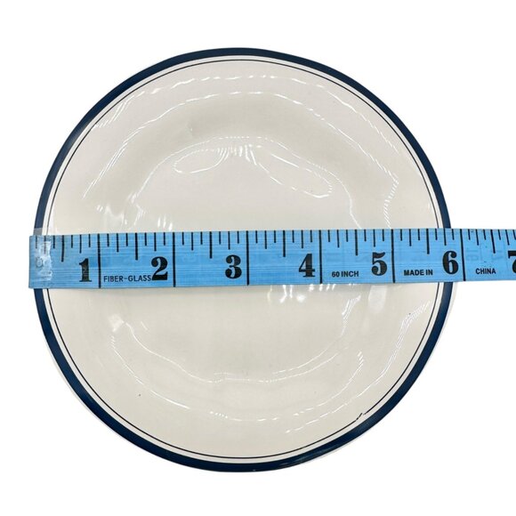 Vintage Rae Dunn Artisan Set of 3 Plates DINE SNACK SAVOR 6 inch White Blue Trim - Picture 8 of 9